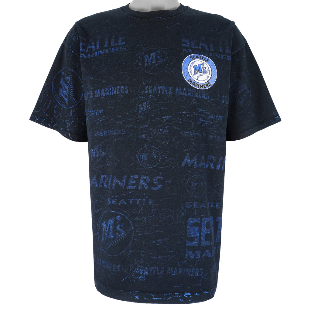 MLB (Salem) - Seattle Mariners All Over Print T-Shirt 1990s X-Large Vintage Retro Baseball