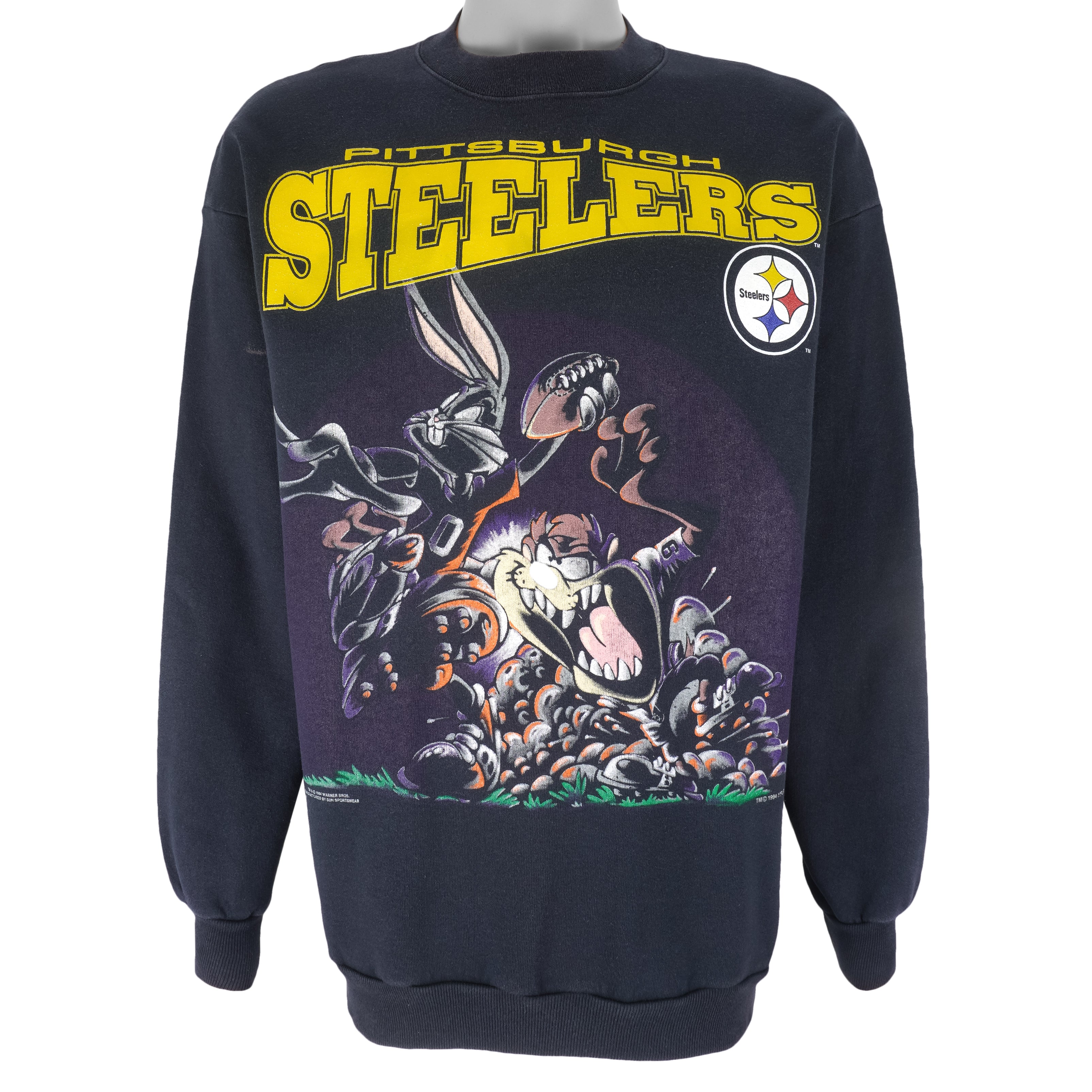 NFL (Sun) - Pittsburgh Steelers X Looney Tunes Crew Neck Sweatshirt 1994 X-Large Vintage Retro Football