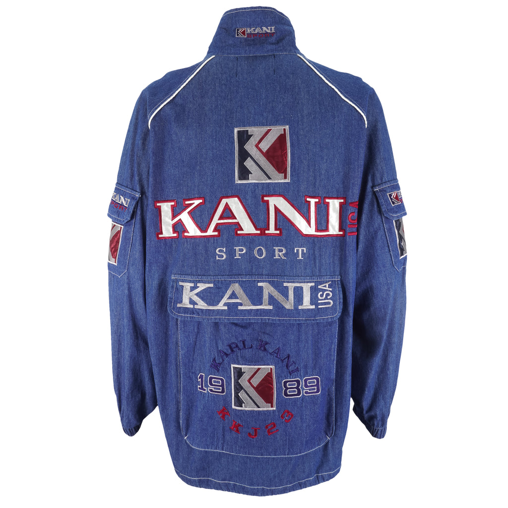 Karl Kani - Sport Embroidered Blue Denim Jacket 1990s X-Large Vintage Retro