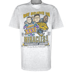 NFL (Oneita) - Jacksonville Jaguars VS Broncos We Believe In Miracles T-Shirt 1996 Large Vintage Retro Football