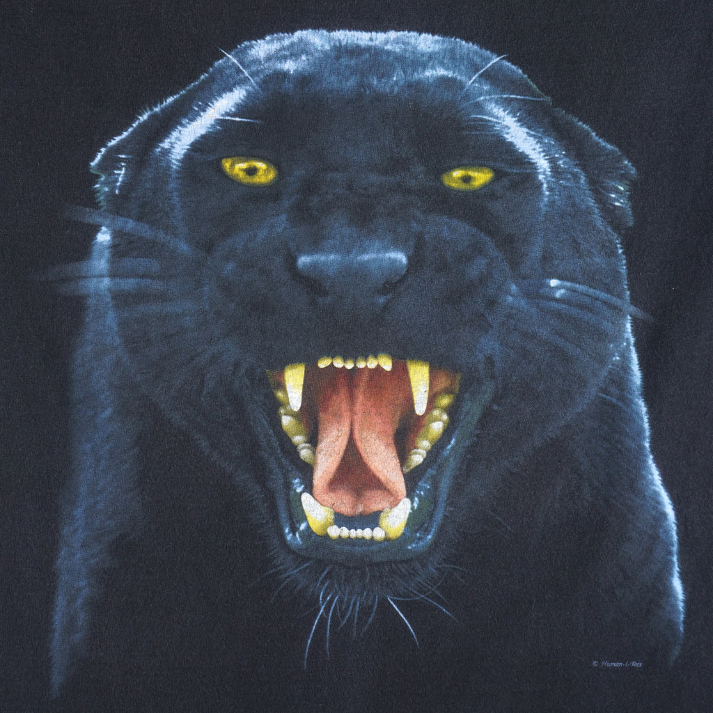 Vintage (AAA) - Black Panther Animal Print T-Shirt 1990s Medium Vintage Retro