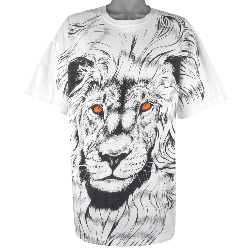 Vintage (International Design) - Lion All Over Print Animal T-Shirt 1990s XX-Large Vintage Retro