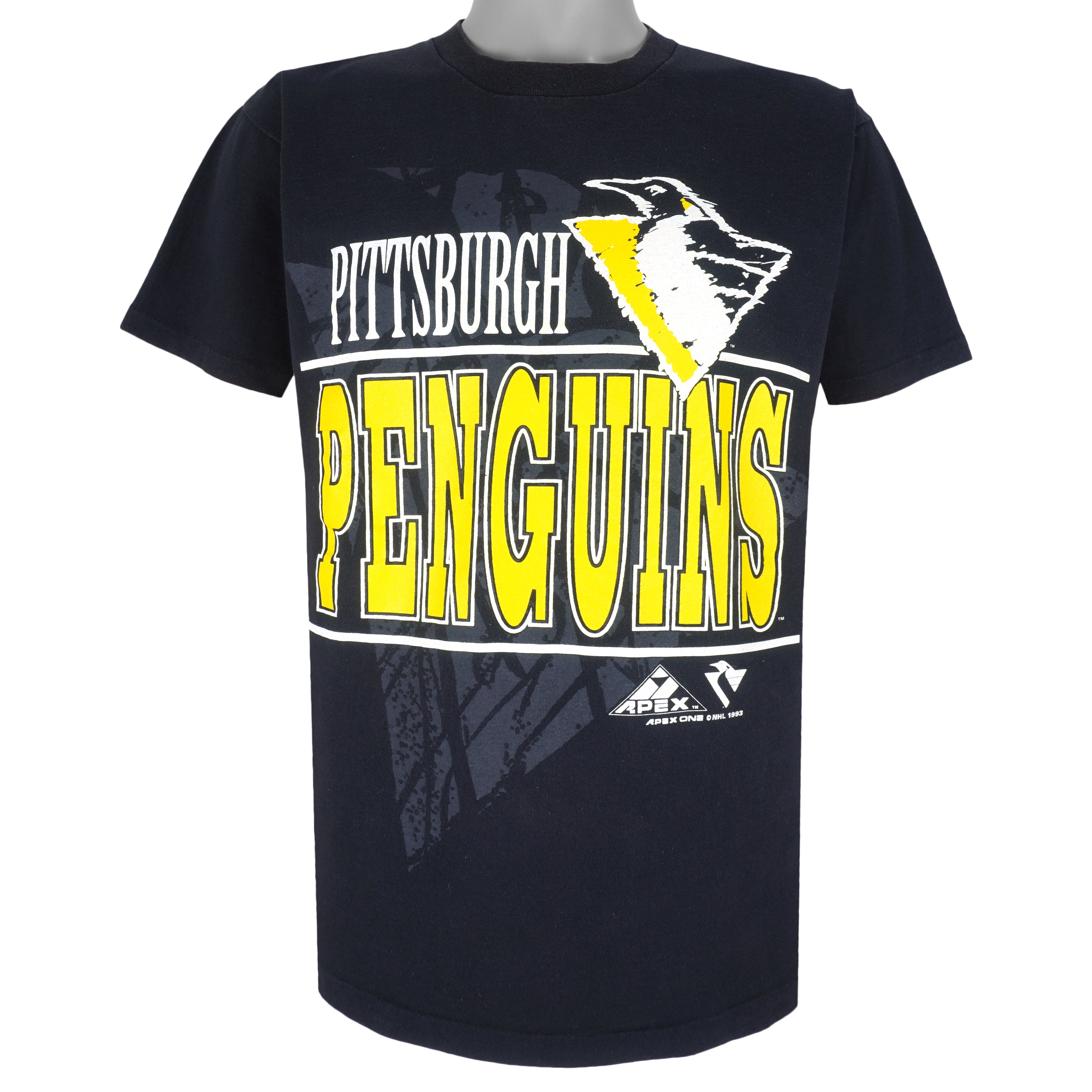 NHL (Apex One) - Pittsburgh Penguins Big Logo Single Stitch 1993 Large Vintage Retro Hockey