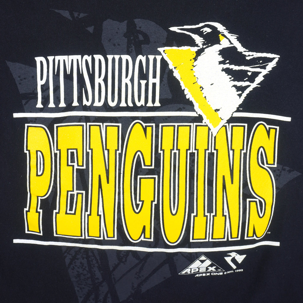 NHL (Apex One) - Pittsburgh Penguins Big Logo Single Stitch 1993 Large Vintage Retro Hockey