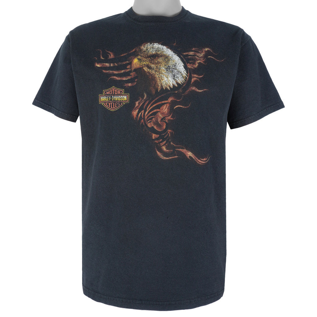 Harley Davidson - Cajun H-D Lafayette Louisiana Eagle Print T-Shirt 2000 Large Vintage Retro