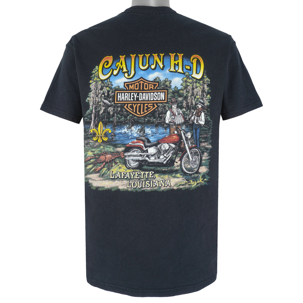 Harley Davidson - Cajun H-D Lafayette Louisiana Eagle Print T-Shirt 2000 Large Vintage Retro