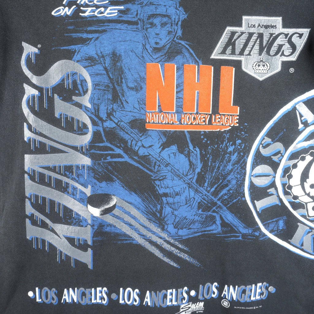 NHL (Salem) - Los Angeles Kings Fire On Ice T-Shirt 1990 Large Vintage Retro Hockey