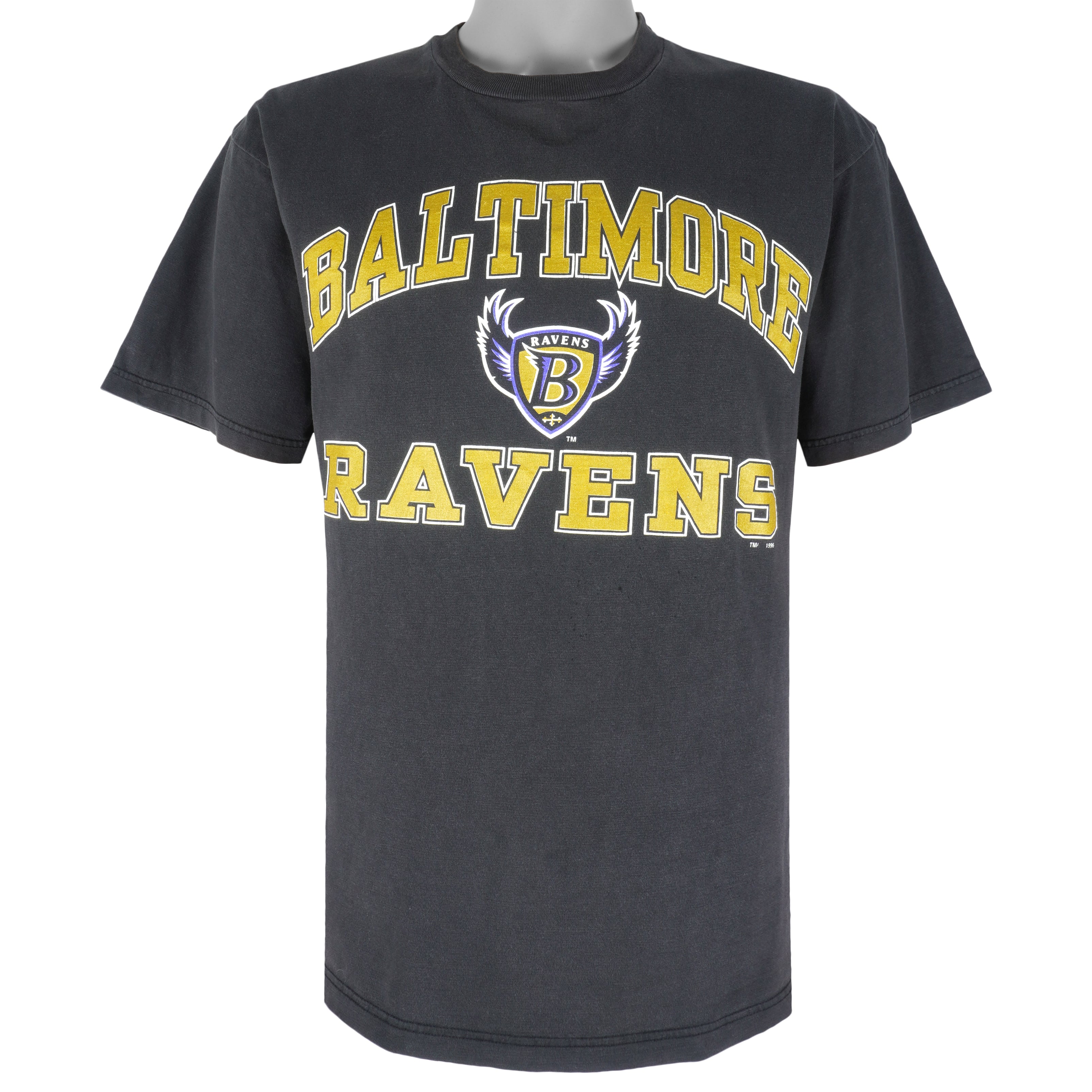 NFL (Logo 7) - Baltimore Ravens Spell-Out T-Shirt 1996 Large Vintage Retro Football