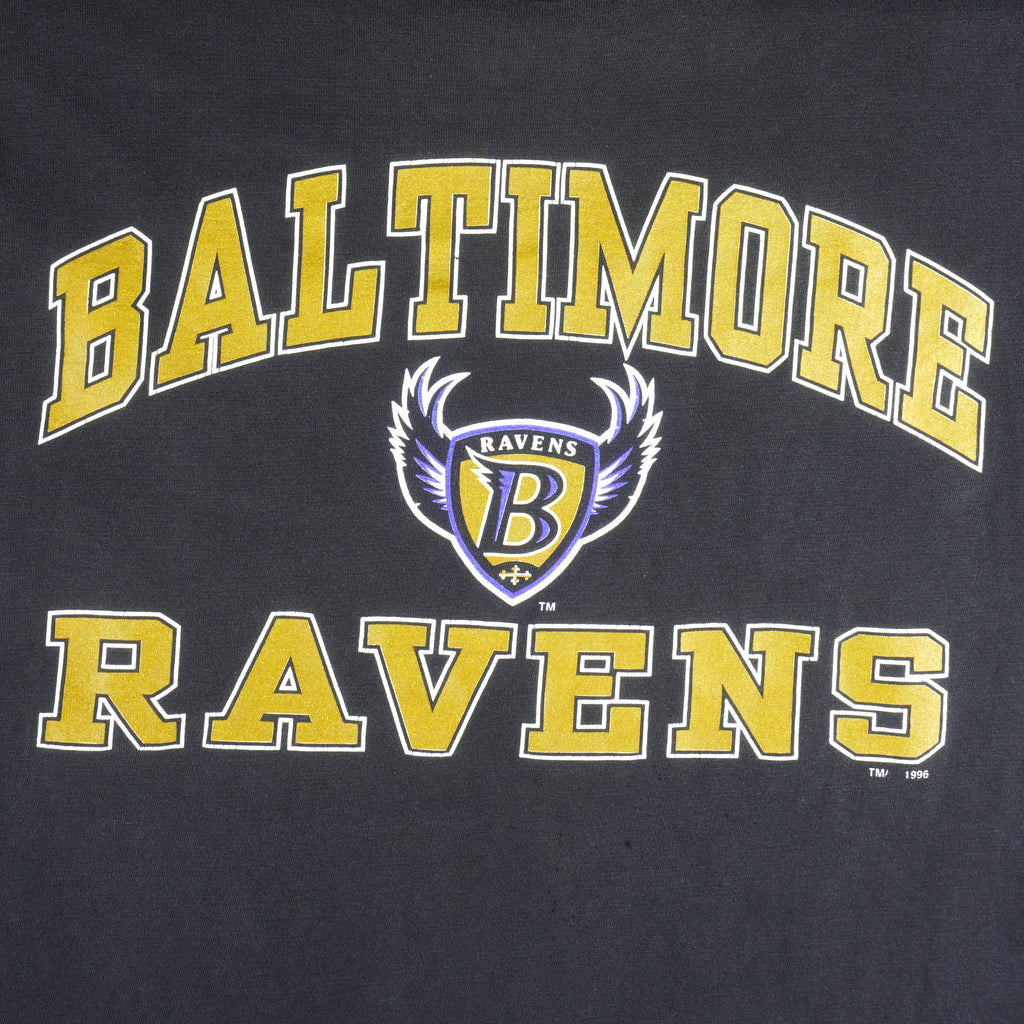 NFL (Logo 7) - Baltimore Ravens Spell-Out T-Shirt 1996 Large Vintage Retro Football