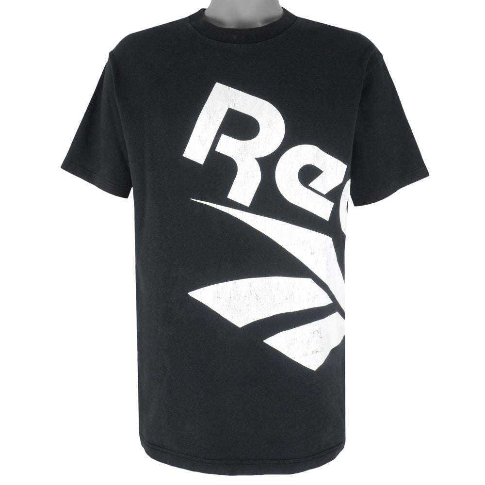 Reebok - Black Big Spell-Out T-Shirt 1990s Large Vintage Retro