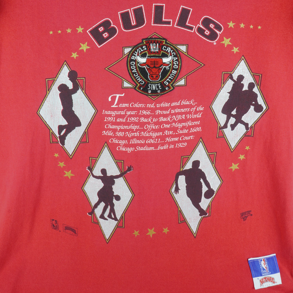 NBA (Nutmeg) - Chicago Bulls Spell-Out Single Stitch T-Shirt 1990s Large Vintage Retro Basketball