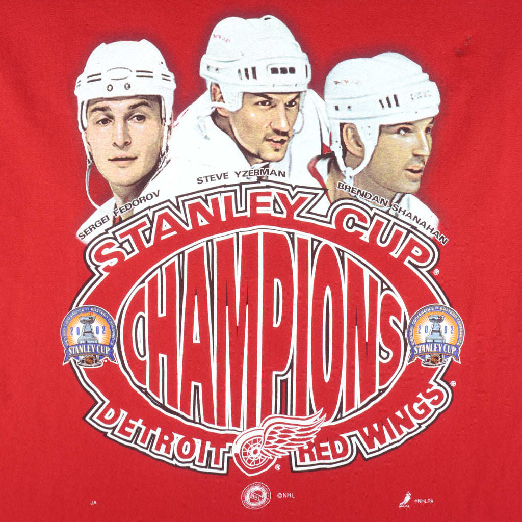 NHL (Hanes) - Red Wings Fedorov Yzerman & Shanahan MVP T-Shirt 2002 X-Large Vintage Retro Hockey