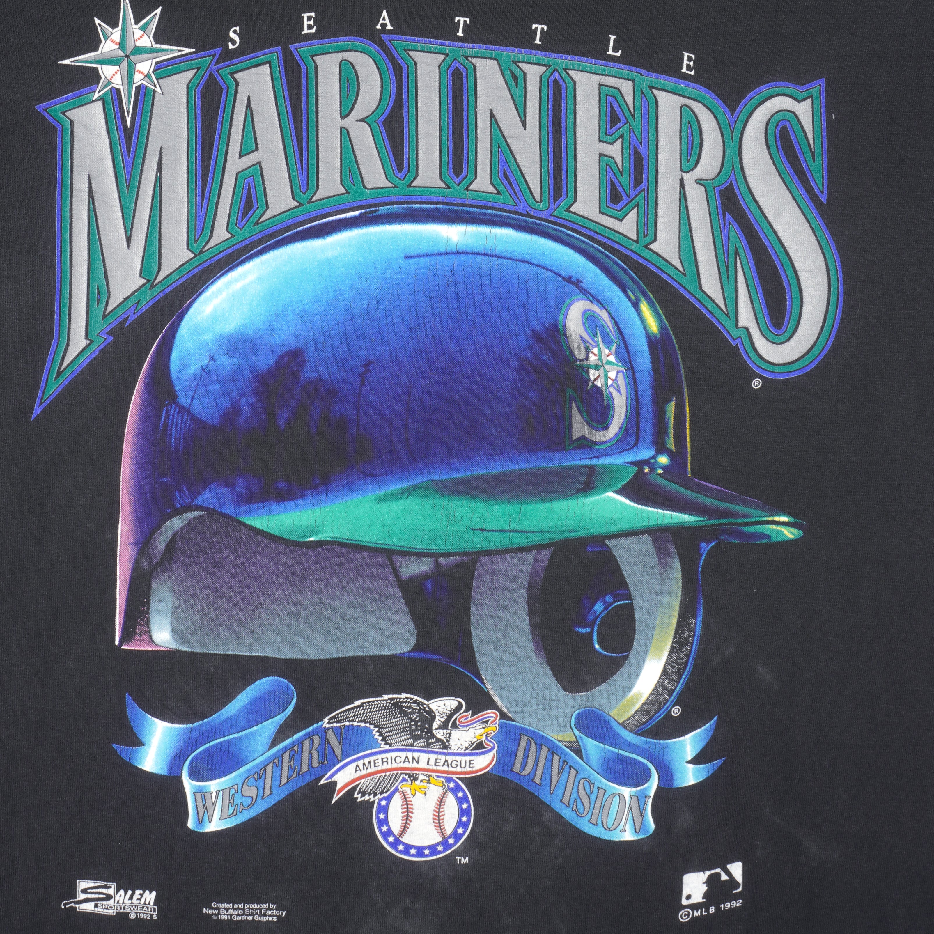 MLB (Salme) - Seattle Mariners Helmet Single Stitch T-Shirt 1992 X-Large Vintage Retro Baseball