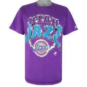 NBA (Logo 7) - Utah Jazz Spell-Out T-Shirt 1990s Large Vintage Retro Basketball