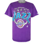 NBA (Logo 7) - Utah Jazz Spell-Out T-Shirt 1990s Large Vintage Retro Basketball