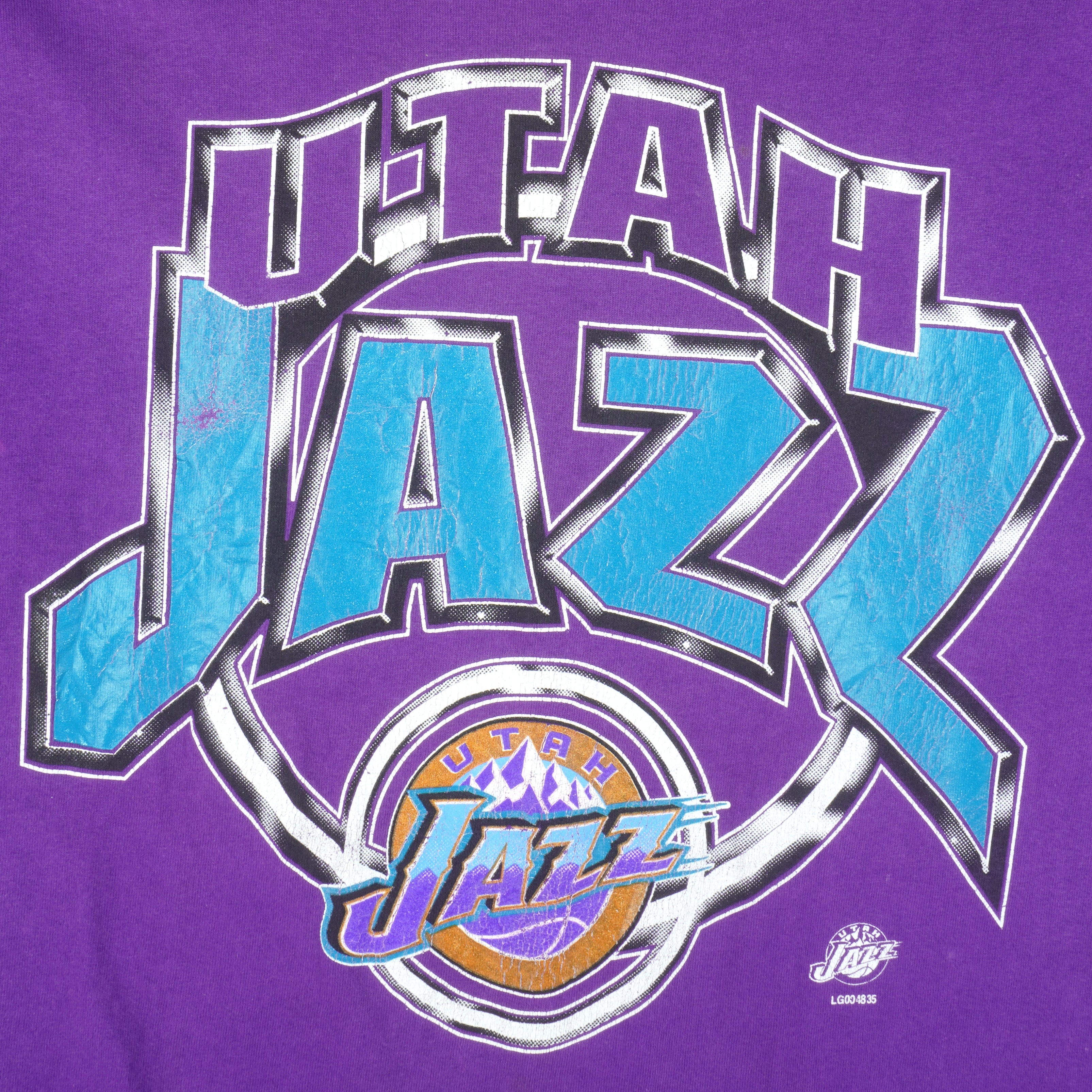 NBA (Logo 7) - Utah Jazz Spell-Out T-Shirt 1990s Large Vintage Retro Basketball