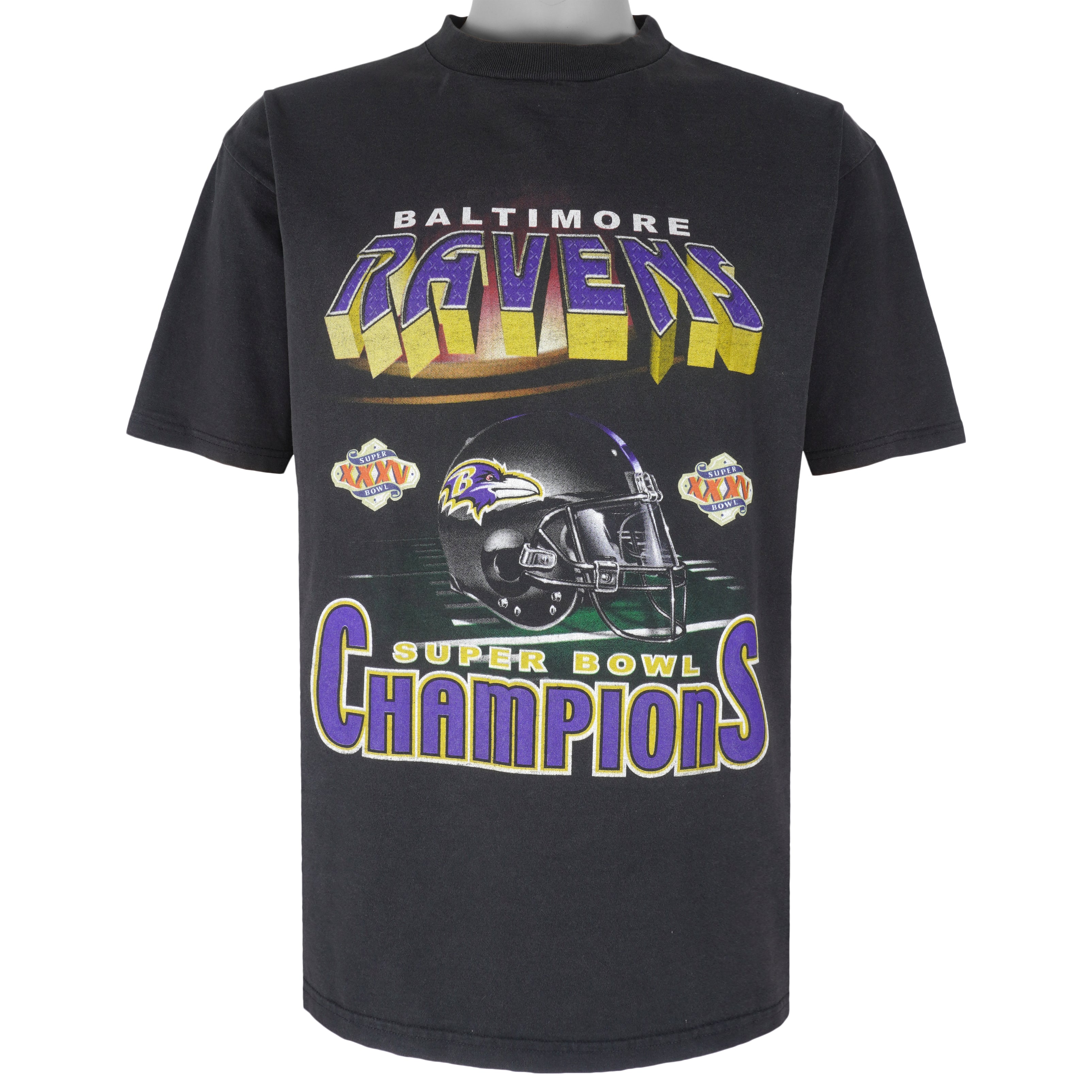 NFL (True Fan) - Baltimore Ravens Super Bowl Spell-Out T-Shirt 2001 Large Vintage Retro Football