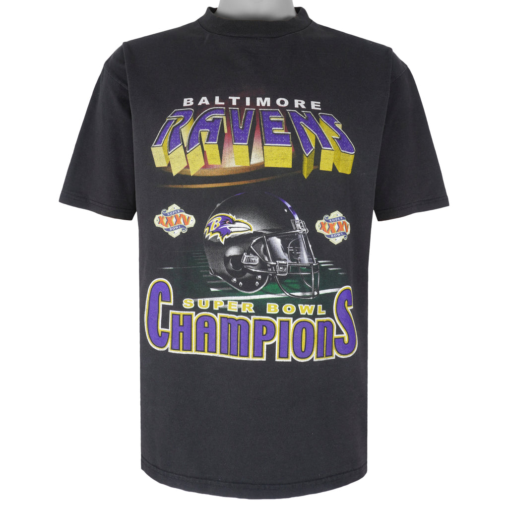 NFL (True Fan) - Baltimore Ravens Super Bowl Spell-Out T-Shirt 2001 Large Vintage Retro Football