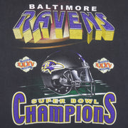 NFL (True Fan) - Baltimore Ravens Super Bowl Spell-Out T-Shirt 2001 Large Vintage Retro Football