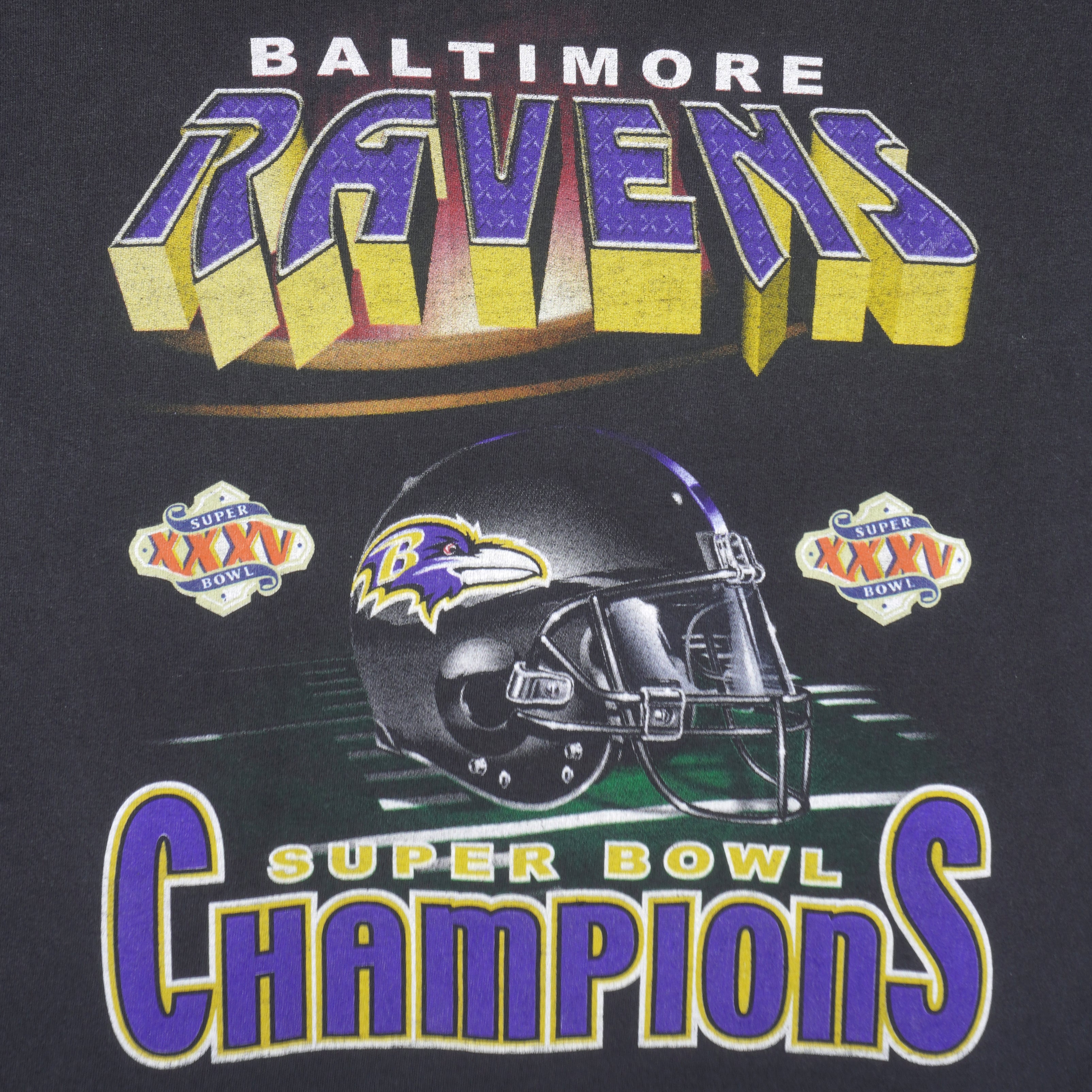 NFL (True Fan) - Baltimore Ravens Super Bowl Spell-Out T-Shirt 2001 Large Vintage Retro Football