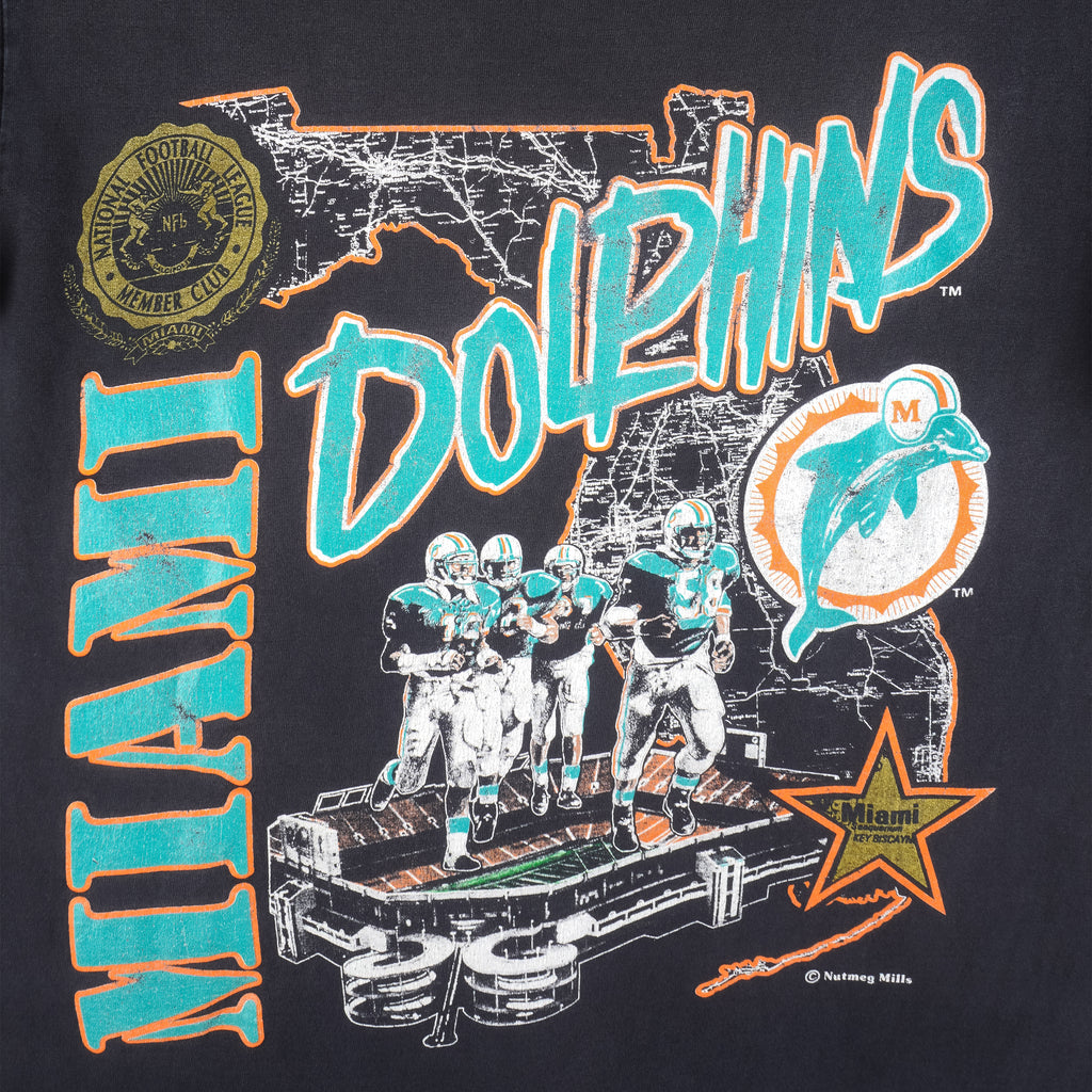 NFL (Nutmeg) - Miami Dolphins Stadium Map T-Shirt 1992 Large Vintage Retro football