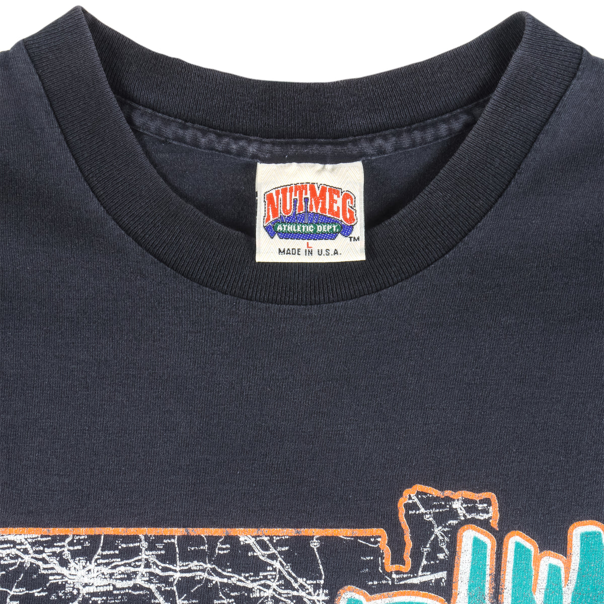 NFL (Nutmeg) - Miami Dolphins Stadium Map T-Shirt 1992 Large Vintage Retro football