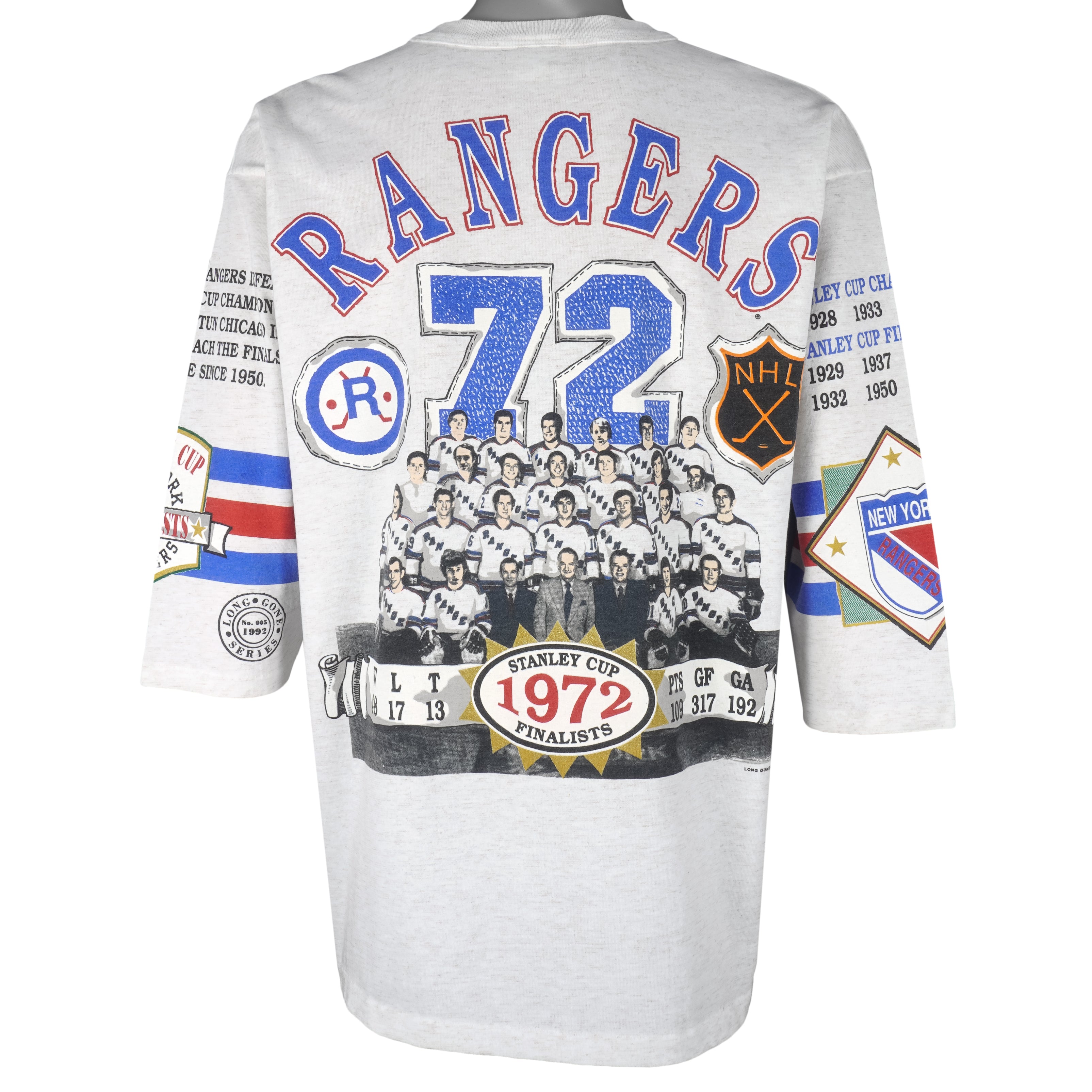 NHL (Long Gone) - New York Rangers The Broadway Blues T-Shirt 1992 X-Large Vintage Retro Hockey