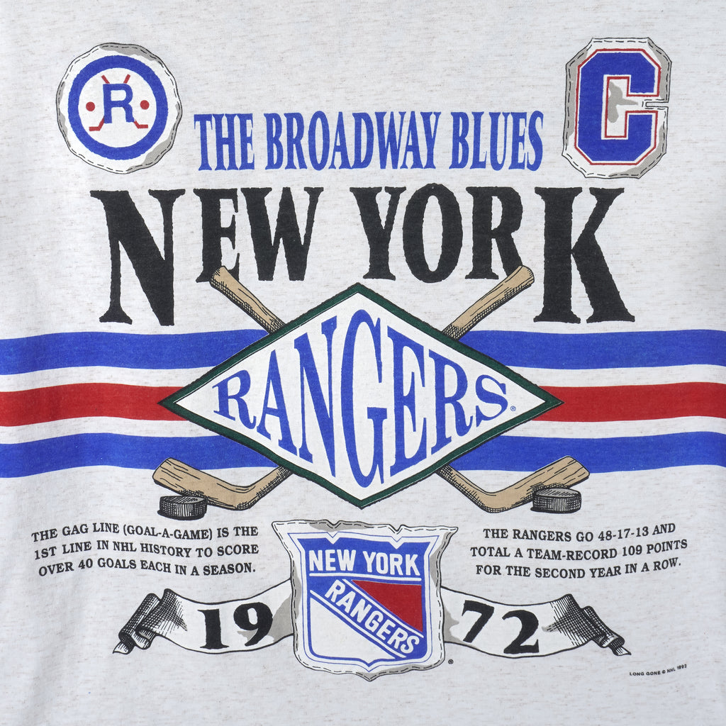 NHL (Long Gone) - New York Rangers The Broadway Blues T-Shirt 1992 X-Large Vintage Retro Hockey