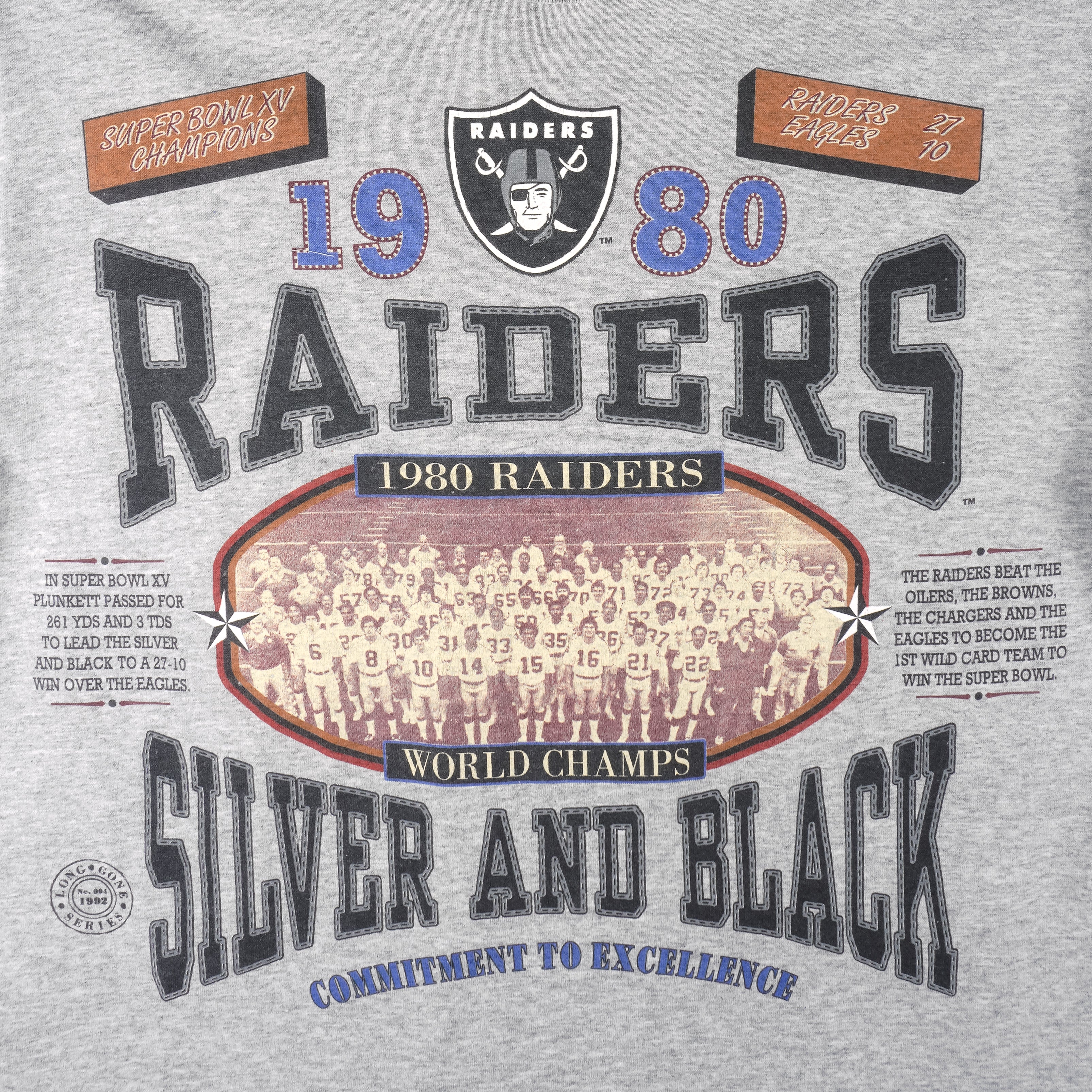 NFL (Long Gone) - Raiders Super Bowl XV Champions T-Shirt 1992 X-Large Vintage Retro Football