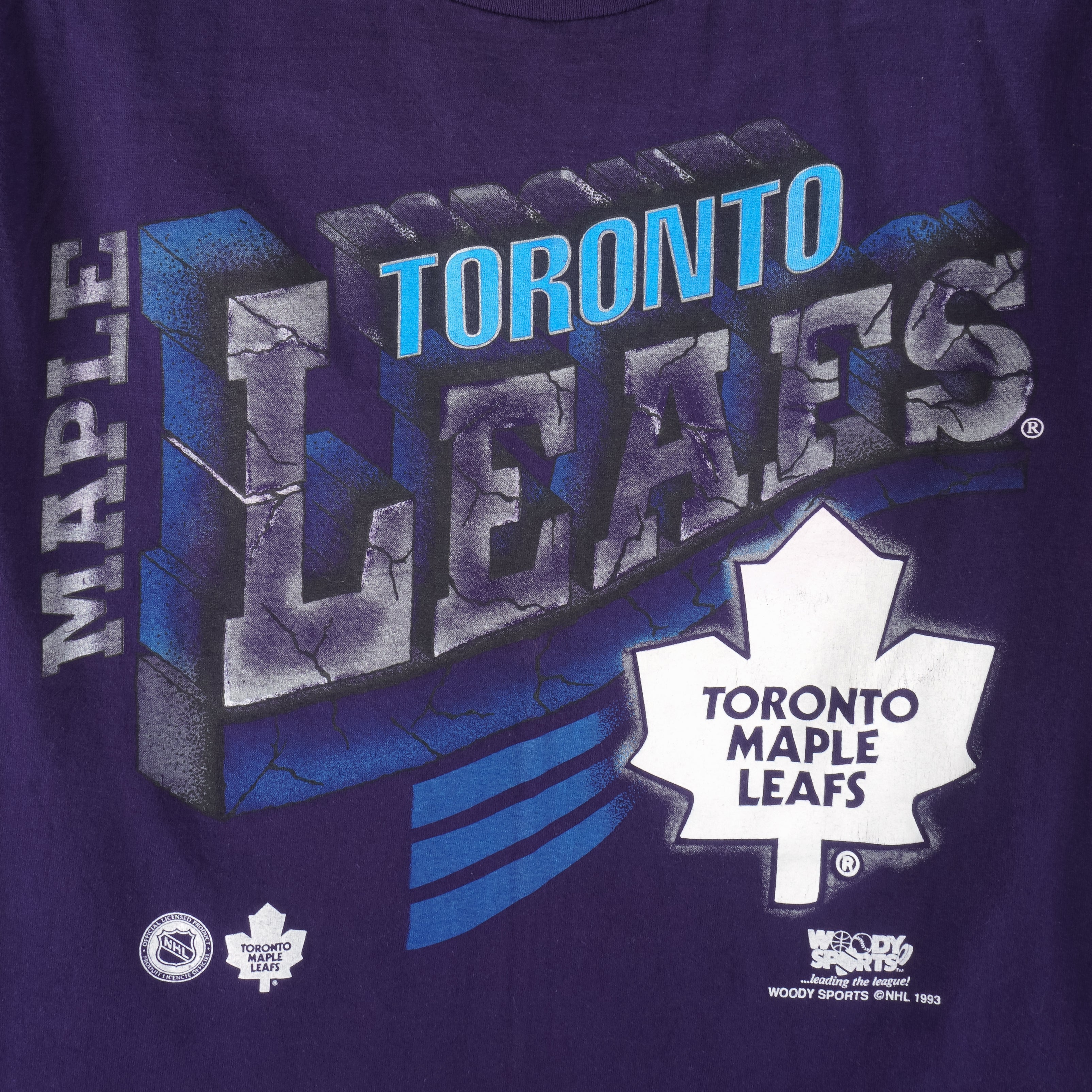 NHL (Woody Sport) - Toronto Maple Leafs Single Stich T-Shirt 1993 Medium Vintage Retro Hockey