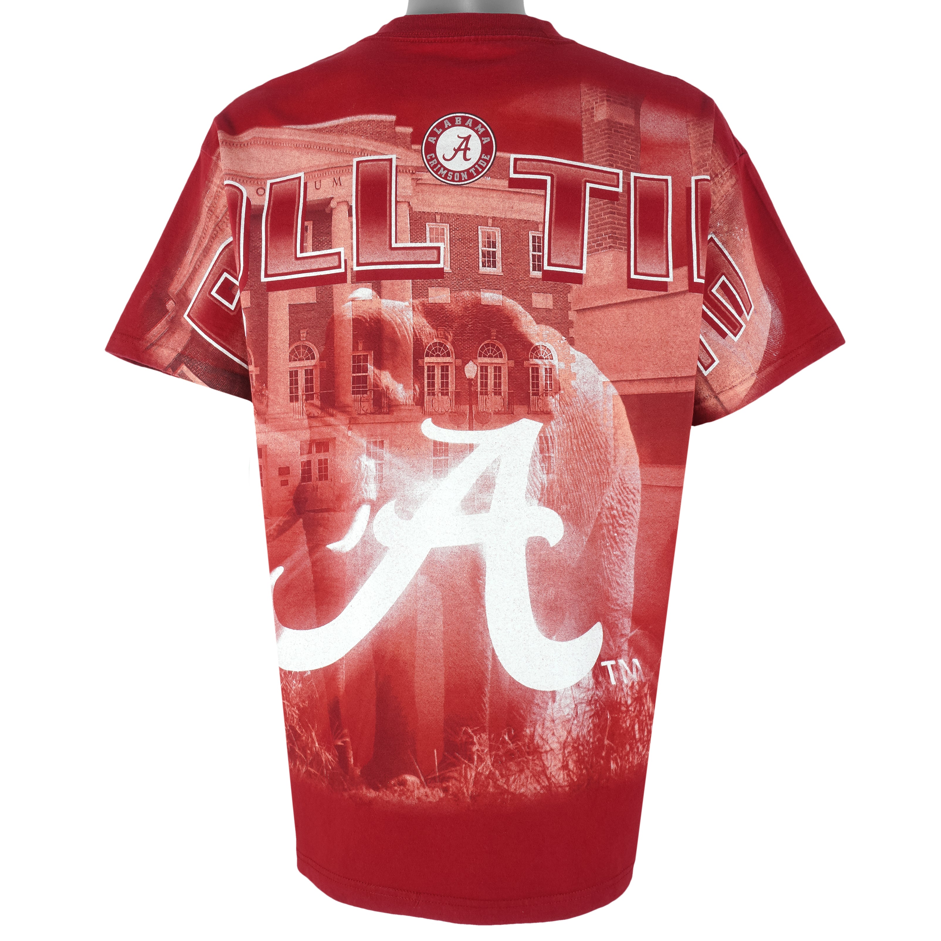 NCAA - Alabama Crimson Tide Big Logo AOP T-Shirt 1990s X-Large Vintage Retro College