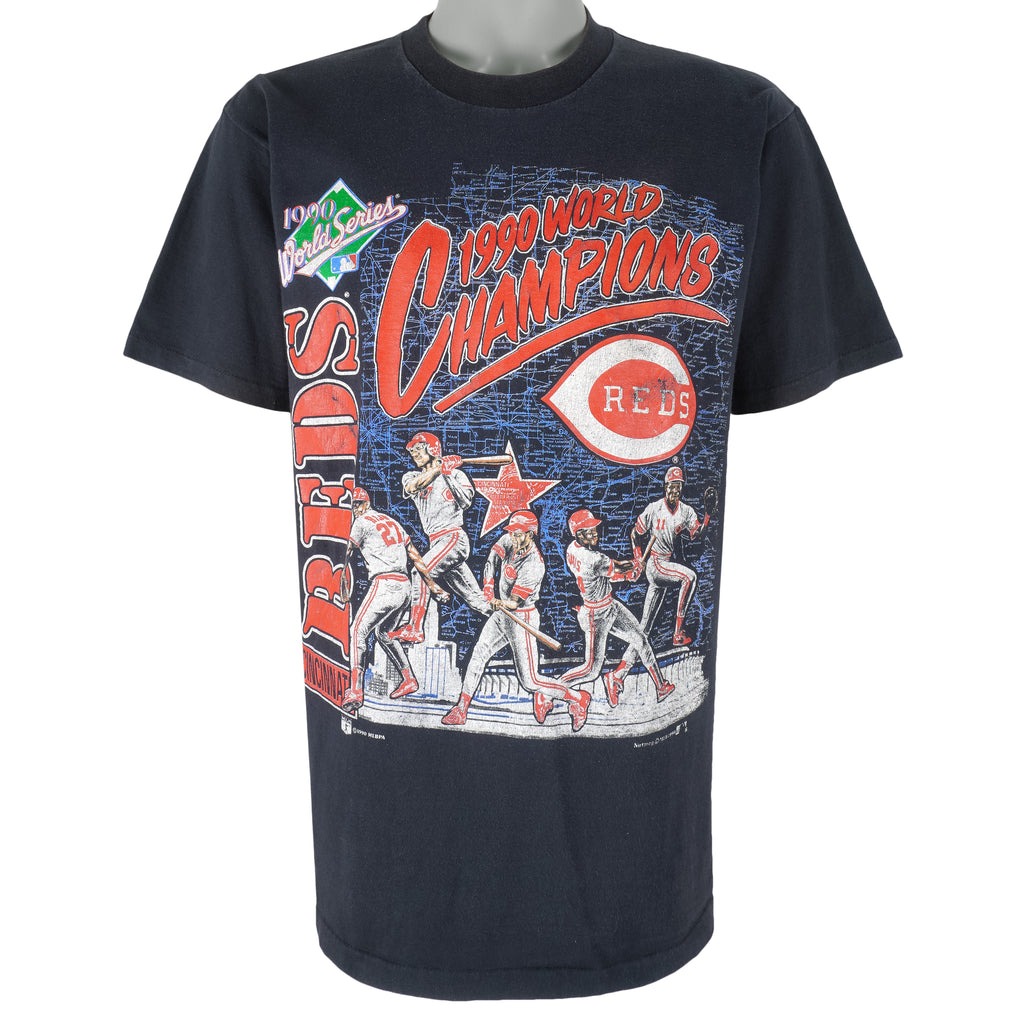 MLB (Nutmeg) - Cincinnati Reds World Champions Single Stitch T-Shirt 1990 Large Vintage Retro Baseball