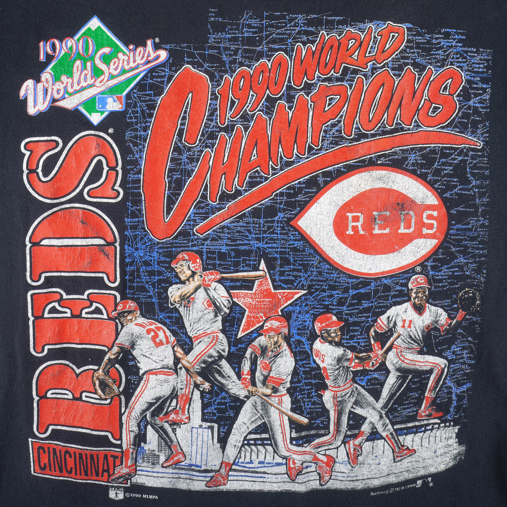 MLB (Nutmeg) - Cincinnati Reds World Champions Single Stitch T-Shirt 1990 Large Vintage Retro Baseball