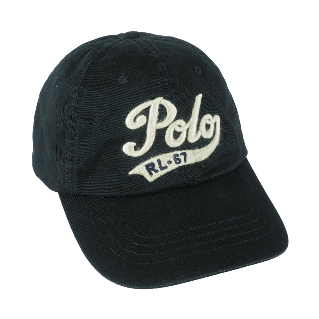 Ralph Lauren (Polo) - Black Embroidered Strapback Hat 1990s OSFA Vintage Retro