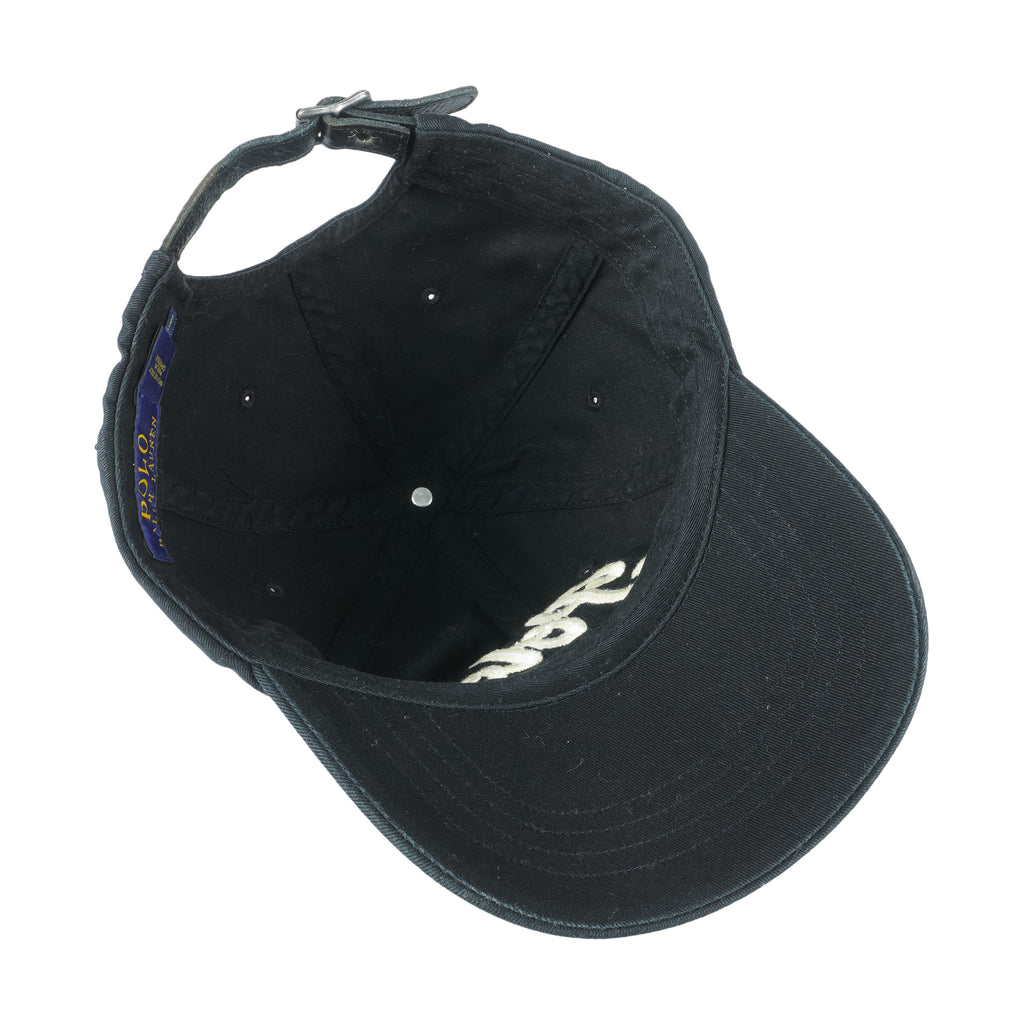 Ralph Lauren (Polo) - Black Embroidered Strapback Hat 1990s OSFA Vintage Retro