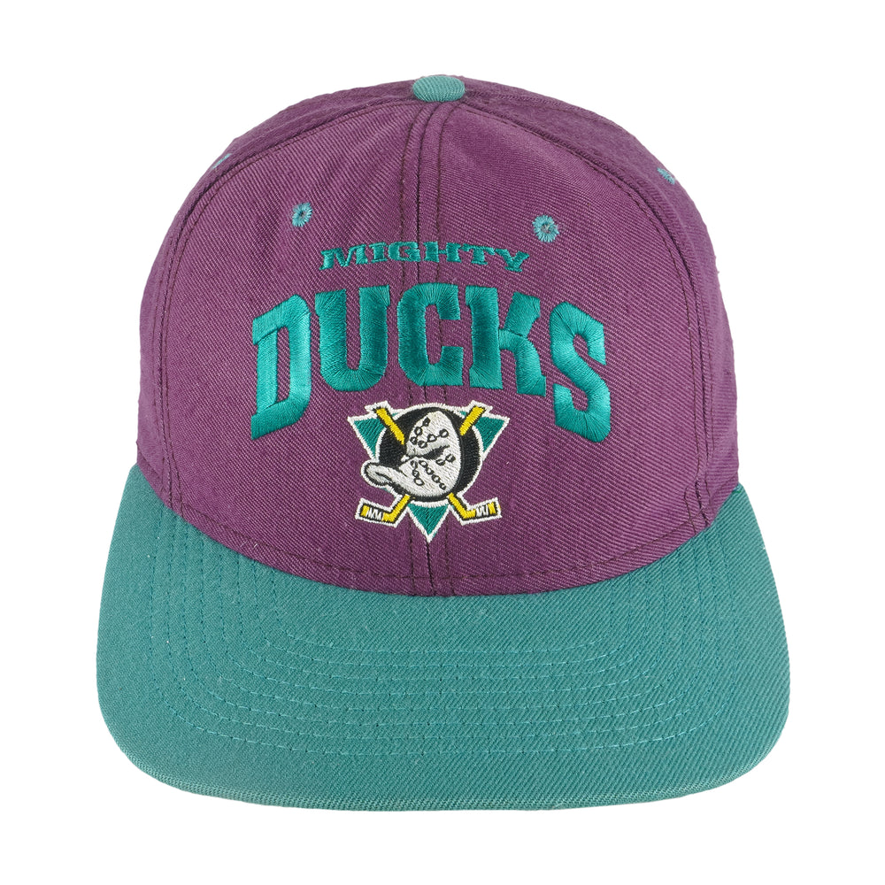 NHL (Nutmeg) - Anaheim Mighty Ducks Snapback Hat 1990s OSFA Vintage Retro Hockey