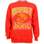 Vintage - Red Semper Fi Forever Crew Neck Sweatshirt 1990s Large Vintage Retro