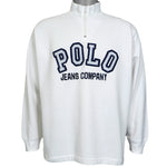 Ralph Lauren (Polo) - White 1/4 Zip Sweatshirt 1990s Large Vintage Retro