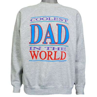 Vintage (Tultex) - Grey Coolest Dad in The World Crew Neck Sweatshirt 1990s Large