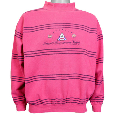 Levis (Dockers) - Pink Striped American Contemporary Classic Crew Neck Sweatshirt 1990s Large