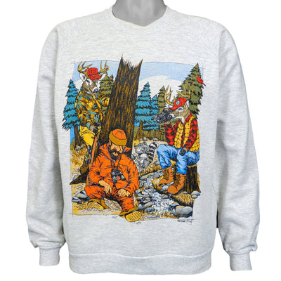 Vintage - Grey Hunting Screen Crew Neck Sweatshirt 1990s Medium