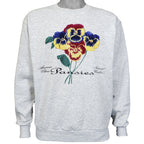 Vintage - Grey Pansies Sweatshirt 1990s Medium Vintage Retro