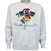 Vintage - Grey Pansies Sweatshirt 1990s Medium Vintage Retro
