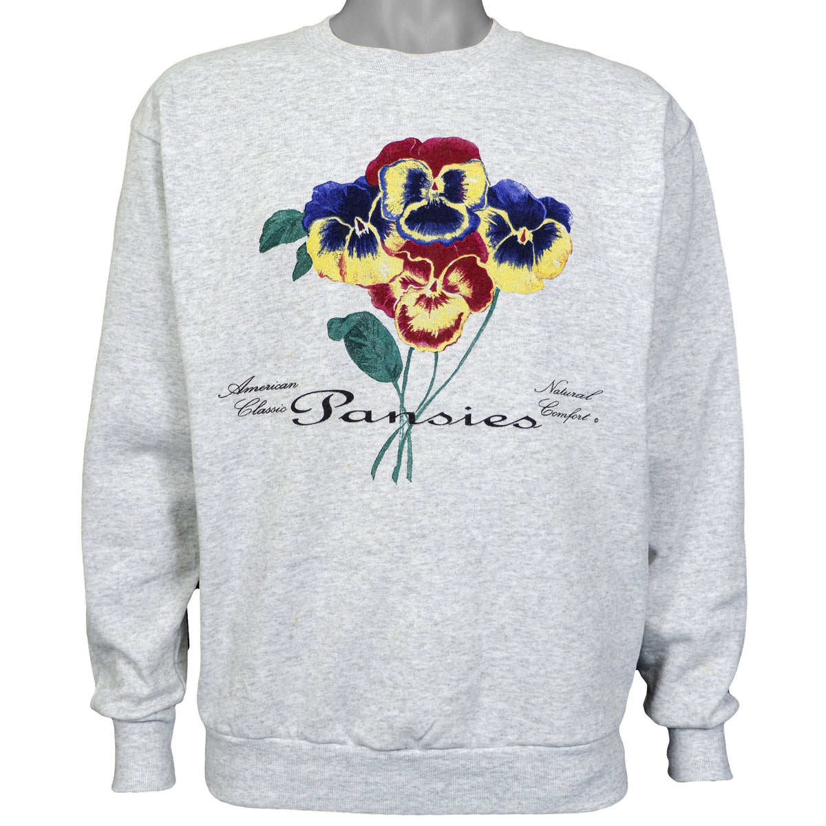 Vintage - Grey Pansies Sweatshirt 1990s Medium Vintage Retro