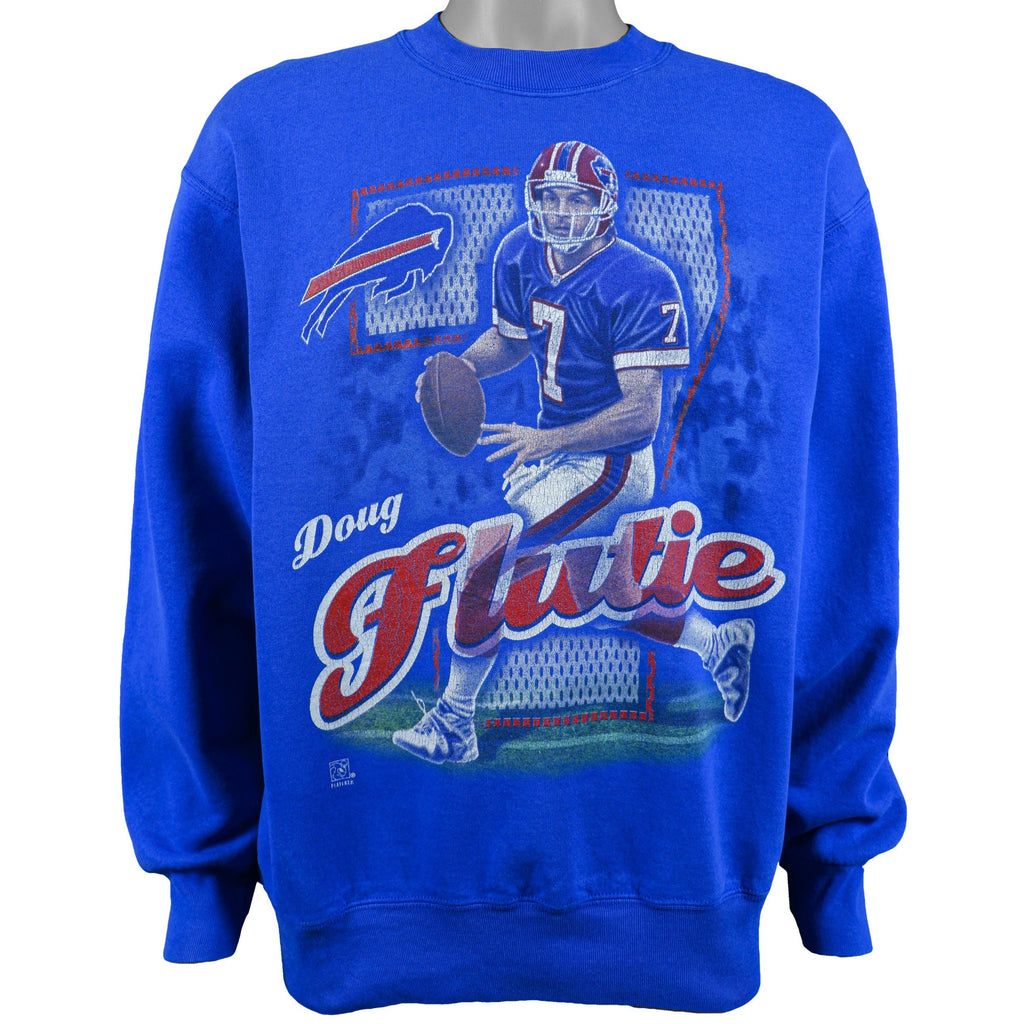 NFL (Pro Player) - Buffalo Bills Doug Flutie #7 Crew Neck Sweatshirt 1990s Large Vintage Retro Football