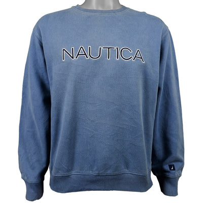 Nautica - Blue Spell-out Crew Neck Sweatshirt 1990s Large