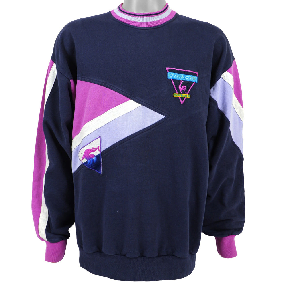 Le Coq Sportif - Blue & Purple Crew Neck Sweatshirt 1990s Medium Vintage Retro