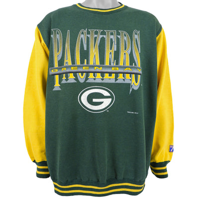 NFL (Logo 7) - Green Bay Packers Spell-Out Crew Neck Sweatshirt 1995 Large