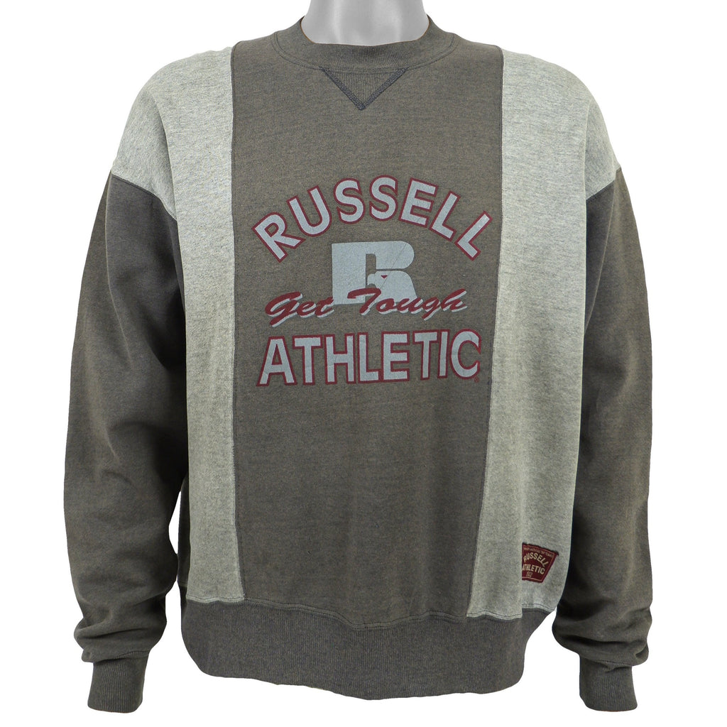 Vintage (Russell Athletic) - Brown Two-Tone Crew Neck Sweatshirt 1990s Large Vintage Retro