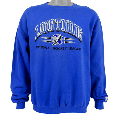 NHL (Logo Athletic) - Tampa Bay Lightning Big Logo Crew Neck Sweatshirt 1990s Large